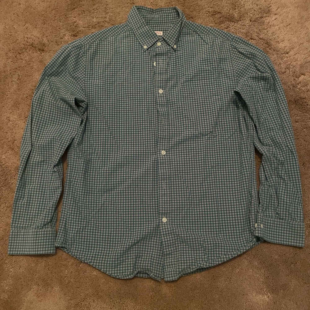 Merona Green/Teal Checkered Button Down Shirt